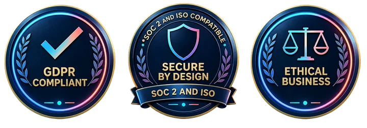 GDPR Compliant, Secure by Design with SOC 2 and ISO compatibility, and Ethical Business